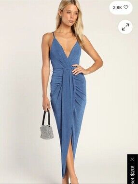 Lulus Blue Dreamy Date Surplice Midi Dress NWT Small Cocktail Party Event